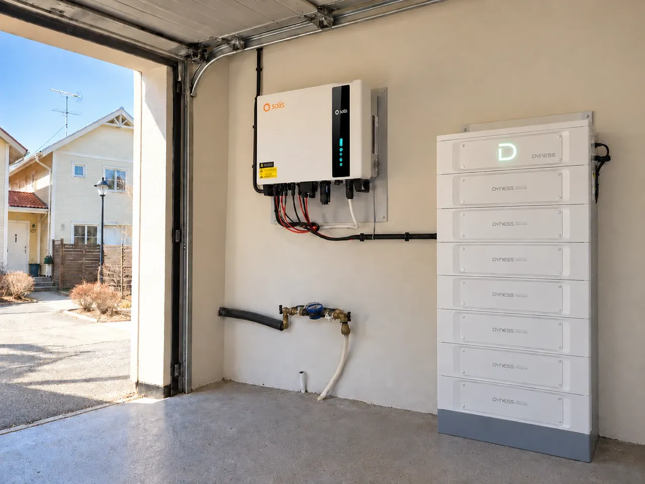 Batteri och växelriktare i garaget